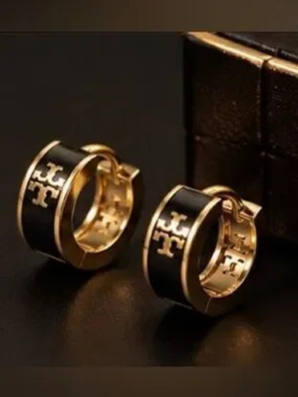 Obsidian Noir Gold Luxe Huggie Earrings